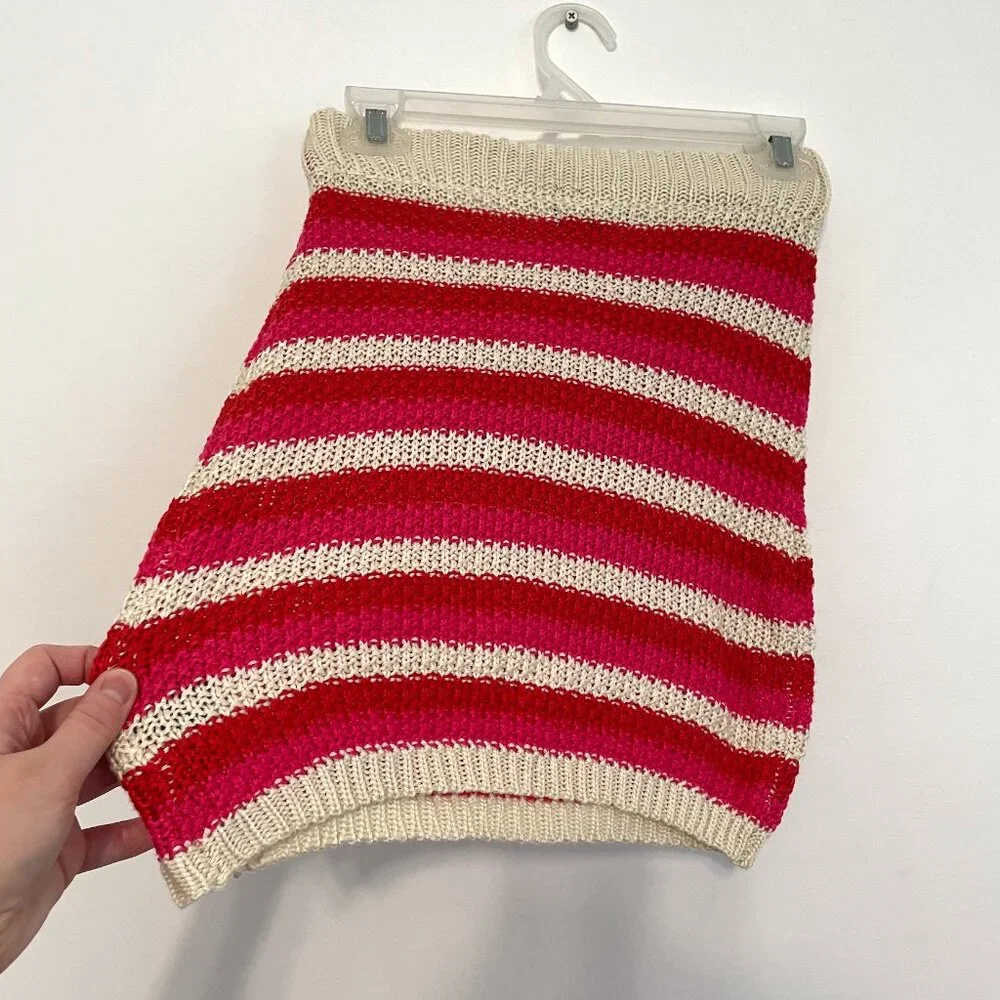 NEW NWT FASHION NOVA Mariyah Crochet Mini Skirt Cream Beige Red Pink Stripe Knit